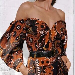 Mara Hoffman Cropped Juana Floral Puff-Sleeve Top size 2, Brand New